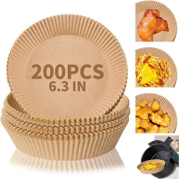 200PCS 6.3-Inch Round Air Fryer Disposable Paper Liners, Non-Stick Parchment for Easy Cleanup, Fits 2-5 QT Air Fryers