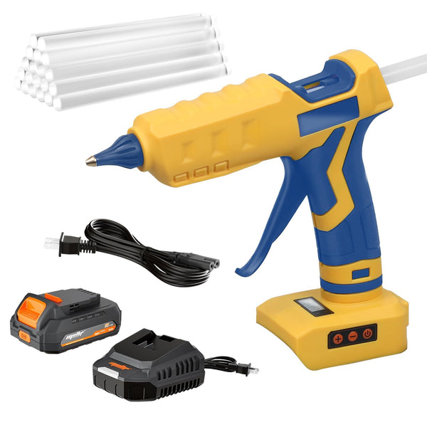MaxMore Cordless Hot Melt Glue Gun Is Compatible With Dewalt 20V Max Battery, 100W DC And AC Dual Power, LCD Digital, Fast Heating, Rechargeable 2.0Ah Battery And Charger, 20 Full-size Glue Sticks
