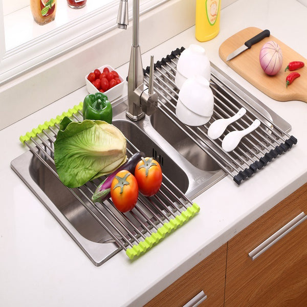 Folding Kitchen Sink Drainer Rack - Stainless Steel