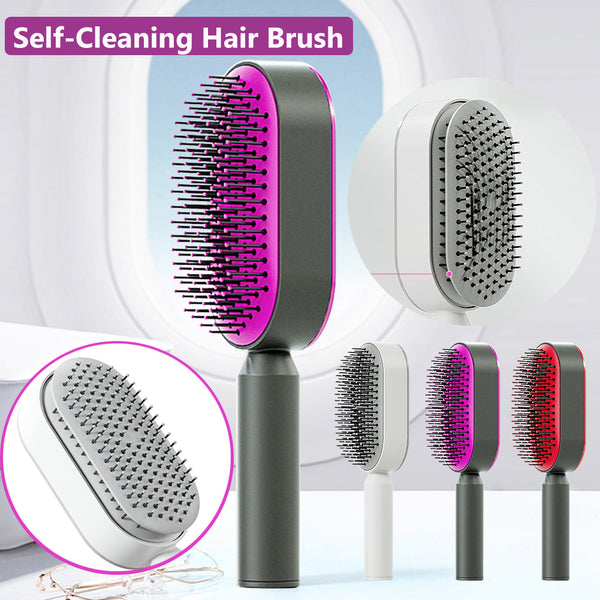 Self-Cleaning Hair Brush for Women, One-Key Hair Loss Massage Comb with Anti-Static